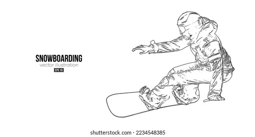 Abstract silhouette of a snowboarding on white background. The snowboarder man doing a trick. Carving. Vector illustration