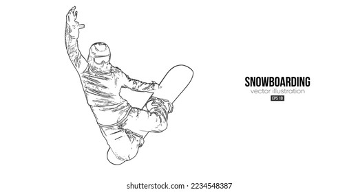 Abstract silhouette of a snowboarding on white background. The snowboarder man doing a trick. Carving. Vector illustration