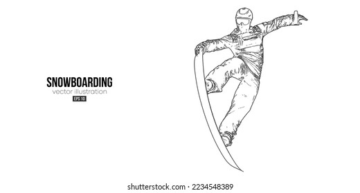 Abstract silhouette of a snowboarding on white background. The snowboarder man doing a trick. Carving. Vector illustration