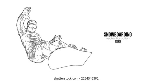 Abstract silhouette of a snowboarding on white background. The snowboarder man doing a trick. Carving. Vector illustration