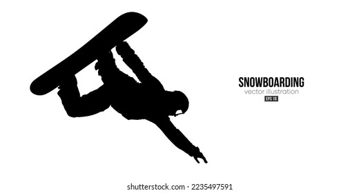 Abstract silhouette of a snowboarding on white background. The snowboarder man doing a trick. Carving. Vector illustration