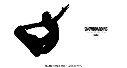 Abstract silhouette of a snowboarding on white background. The snowboarder man doing a trick. Carving. Vector illustration