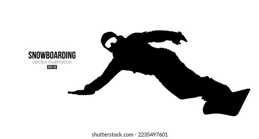 Abstract silhouette of a snowboarding on white background. The snowboarder man doing a trick. Carving. Vector illustration