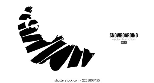 Abstract silhouette of a snowboarding on white background. The snowboarder man doing a trick. Carving. Vector illustration