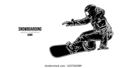 Abstract silhouette of a snowboarding on white background. The snowboarder man doing a trick. Carving. Vector illustration