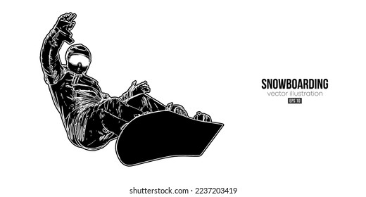 Abstract silhouette of a snowboarding on white background. The snowboarder man doing a trick. Carving. Vector illustration