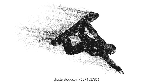 Abstract silhouette of a snowboarding on white background. The snowboarder man doing a trick. Carving. Vector illustration