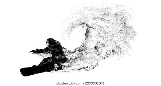 Abstract silhouette of a snowboarding on white background. The snowboarder man doing a trick. Carving. Vector illustration