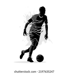Abstract silhouette of soccer player dribbling the ball