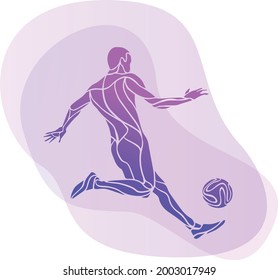 Abstract silhouette soccer player. Football or Soccer player kicks the ball. Socker colorful vector illustration