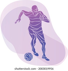 Abstract silhouette soccer player. Football or Soccer player kicks the ball. Socker purple vector illustration