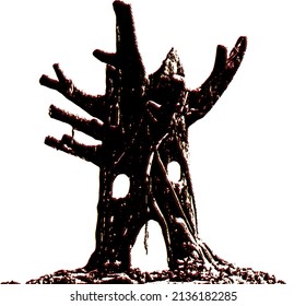 Abstract silhouette of a spooky halloween tree. Vector illustration.