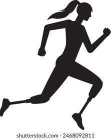 Abstract silhouette of sports woman athlete with prosthetic leg. Athlete, professional runner.