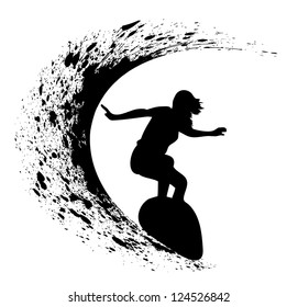 abstract silhouette of the surfer at the ocean