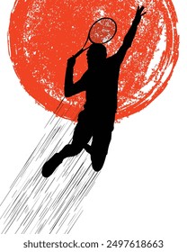 Abstract silhouette of tennis player jumping smash