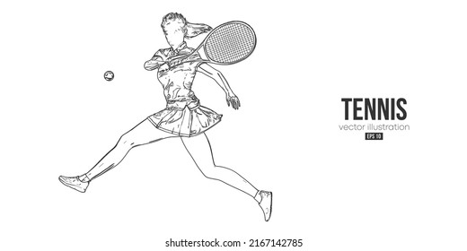 Abstract silhouette of a tennis player on white background. Tennis player woman with racket hits the ball. Vector illustration
