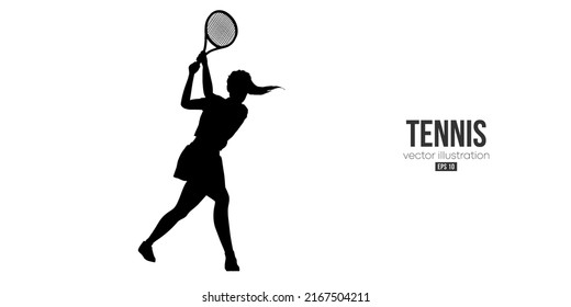 Abstract silhouette of a tennis player on white background. Tennis player woman with racket hits the ball. Vector illustration