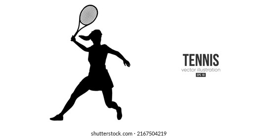 Abstract silhouette of a tennis player on white background. Tennis player woman with racket hits the ball. Vector illustration