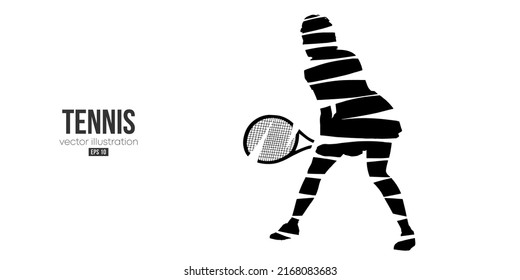 Abstract silhouette of a tennis player on white background. Tennis player woman with racket hits the ball. Vector illustration