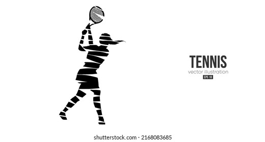 Abstract silhouette of a tennis player on white background. Tennis player woman with racket hits the ball. Vector illustration