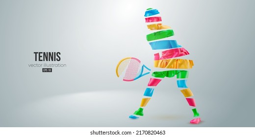 Abstract silhouette of a tennis player on white background. Tennis player woman with racket hits the ball. Vector illustration