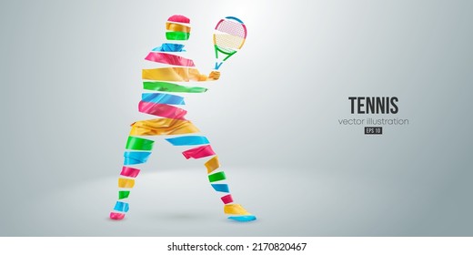 Abstract silhouette of a tennis player on white background. Tennis player man with racket hits the ball. Vector illustration