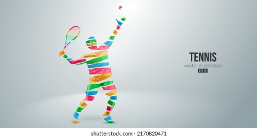 Abstract silhouette of a tennis player on white background. Tennis player man with racket hits the ball. Vector illustration