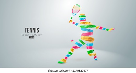 Abstract silhouette of a tennis player on white background. Tennis player man with racket hits the ball. Vector illustration