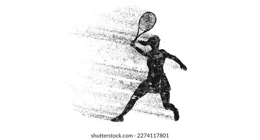 Abstract silhouette of a tennis player on white background. Tennis player woman with racket hits the ball. Vector illustration