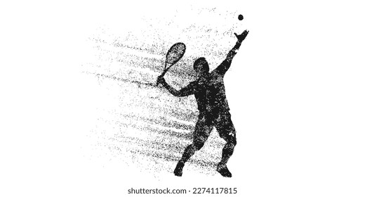 Abstract silhouette of a tennis player on white background. Tennis player man with racket hits the ball. Vector illustration