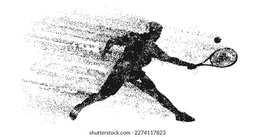 Abstract silhouette of a tennis player on white background. Tennis player man with racket hits the ball. Vector illustration