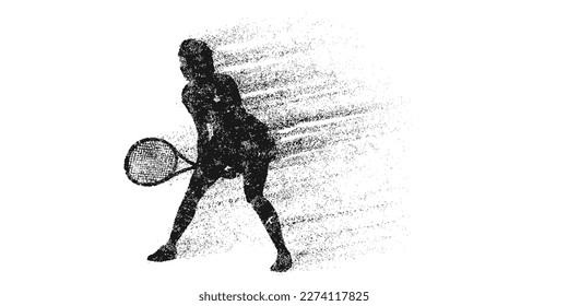 Abstract silhouette of a tennis player on white background. Tennis player woman with racket hits the ball. Vector illustration