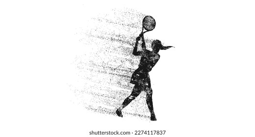 Abstract silhouette of a tennis player on white background. Tennis player woman with racket hits the ball. Vector illustration