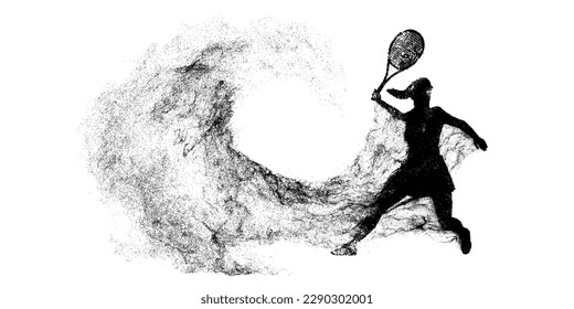 Abstract silhouette of a tennis player on white background. Tennis player woman with racket hits the ball. Vector illustration