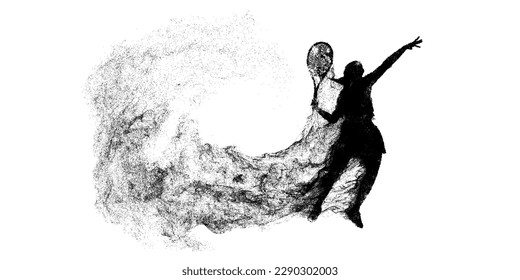 Abstract silhouette of a tennis player on white background. Tennis player woman with racket hits the ball. Vector illustration