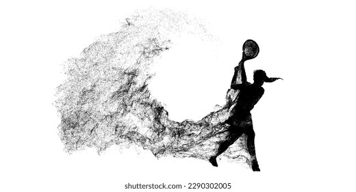 Abstract silhouette of a tennis player on white background. Tennis player woman with racket hits the ball. Vector illustration