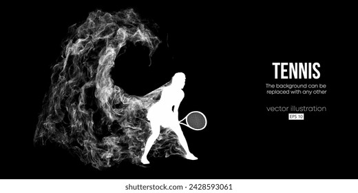 Abstrakte Silhouette eines Tennisspielers auf schwarzem Hintergrund. Tennisspieler Mann mit Schläger schlägt den Ball. Vektorgrafik