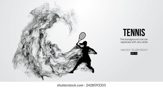 Abstract silhouette of a tennis player on white background. Tennis player man with racket hits the ball. Vector illustration