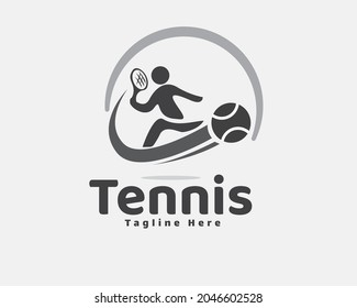 abstract silhouette tennis player running shoot ball logo template illustration