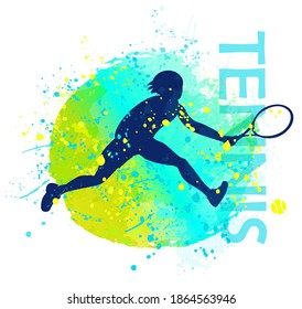 Abstract silhouette of tennis player training. Vector illustration