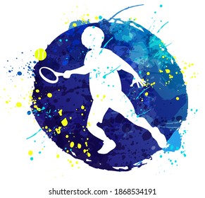 Abstract silhouette of tennis player training. Vector illustration