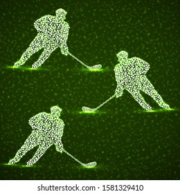 Abstract silhouette with three hockey players with hockey stick. Vector illustration