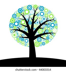 abstract silhouette of tree with circles