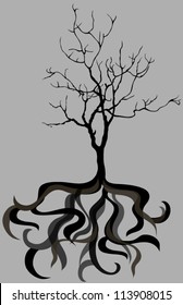 Abstract silhouette of a tree with roots