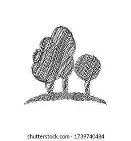 Abstract silhouette of trees. In the style of hand-drawing. Black art line. On a white isolated background. Vector illustration.