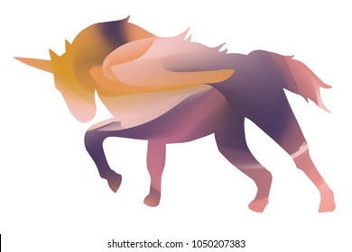 Abstract Silhouette Unicorn Animal Fantasy Dream Horse Horn in Yellow, Pink, Violet. Graphic Design Concept, Element, Vector Illustration EPS 10