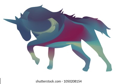 Abstract Silhouette Unicorn Animal Fantasy Dream Horse Horn in Pink, Red, Green, Blue. Graphic Design Concept, Element, Vector Illustration EPS 10