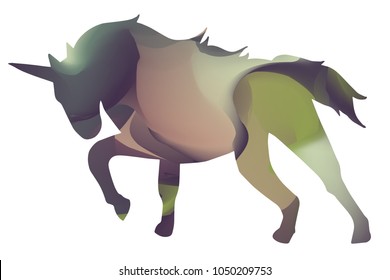 Abstract Silhouette Unicorn Animal Fantasy Dream Horse Horn in Green, Brown, Violet. Graphic Design Concept, Element, Vector Illustration EPS 10