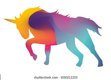 Abstract Silhouette Unicorn Animal Fantasy Dream Horse Horn in neon Blue, Pink, Violet, Yellow. Graphic Design Concept, Element, Vector Illustration EPS 10