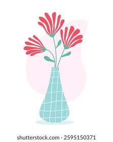 Abstract silhouette vase with flowers. Vector graphics.